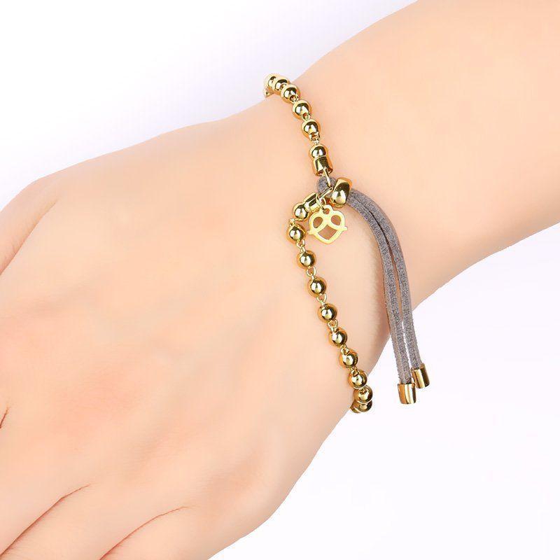 Bracelet Personnalisé Bracelet Perles Chanceuses En Argent Plaqué Or 14k - Longueur Réglable