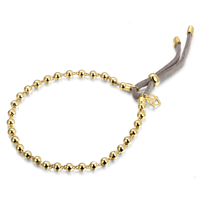 Bracelet Personnalisé Bracelet Perles Chanceuses En Argent Plaqué Or 14k - Longueur Réglable