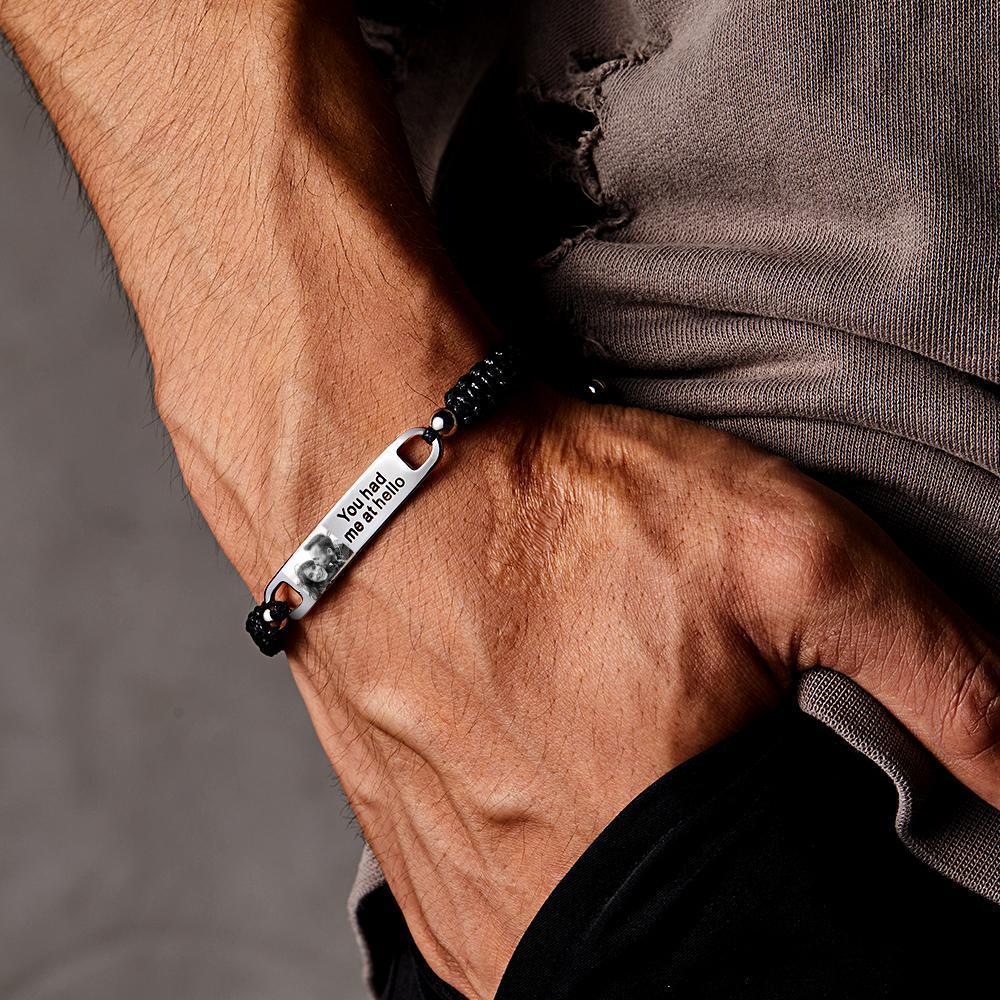 Nom D'image Personnalisé Ou Texte Gravé Id En Acier Inoxydable Bracelet Tressé Bracelet Bijoux Saint Valentin Cadeau De Fête Des Pères - soufeelfr