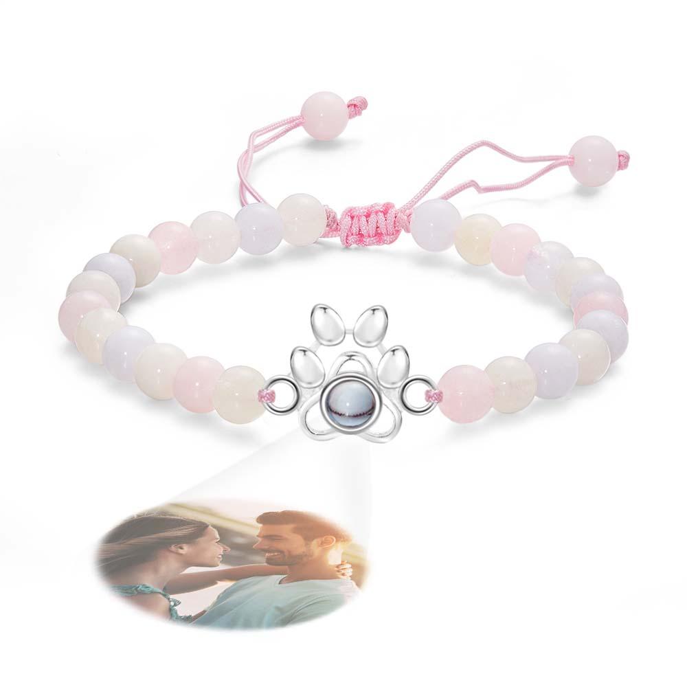 Bracelet Personnalisé De Perles De Projection De Photo Avec Le Cadeau Commémoratif De Griffe D'animal Familier Pour Elle - soufeelfr