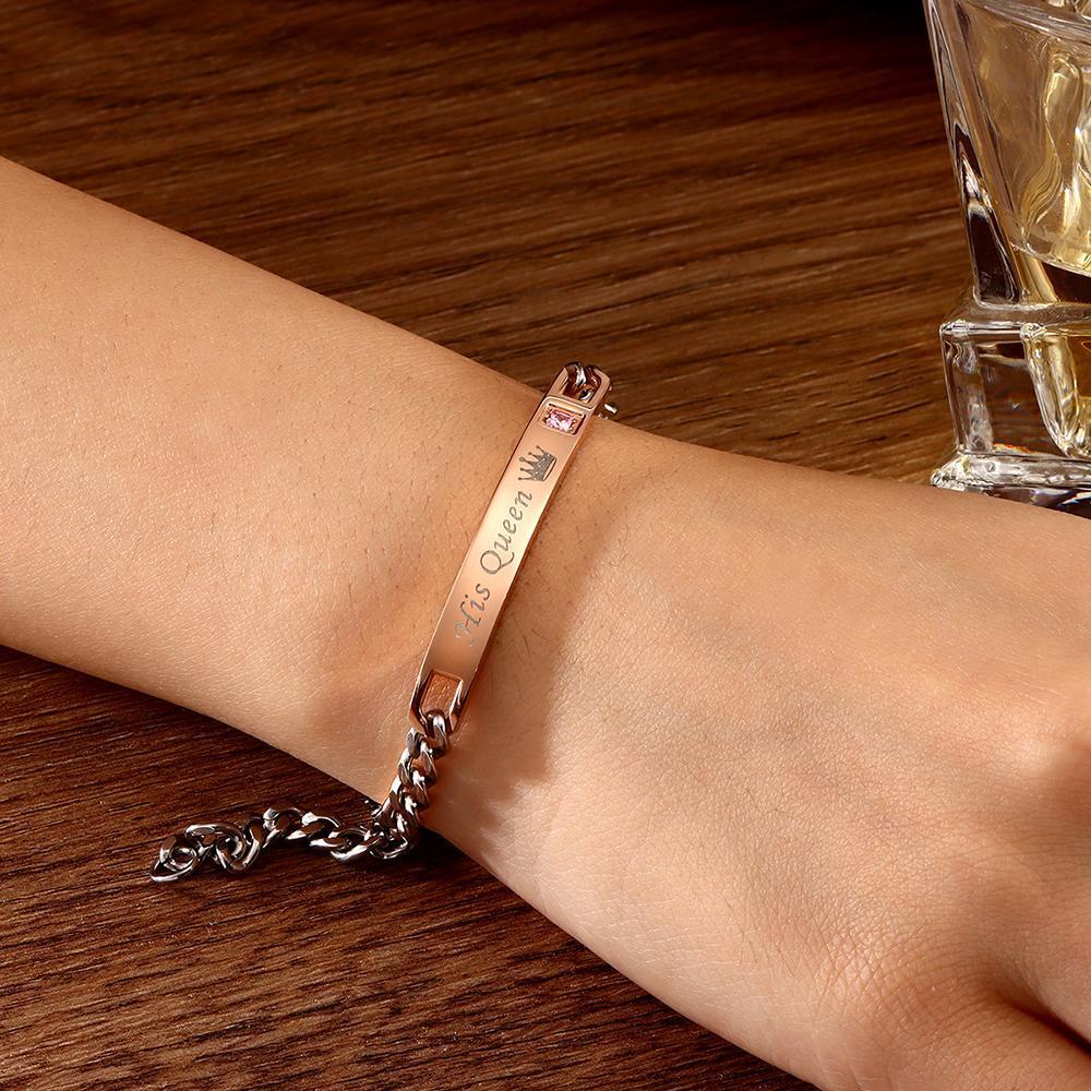 Bracelet Personnalisé Bracelet Gravé Votre Beauté Pour Petite Amie / Femme Avec Couronne Votre Reine