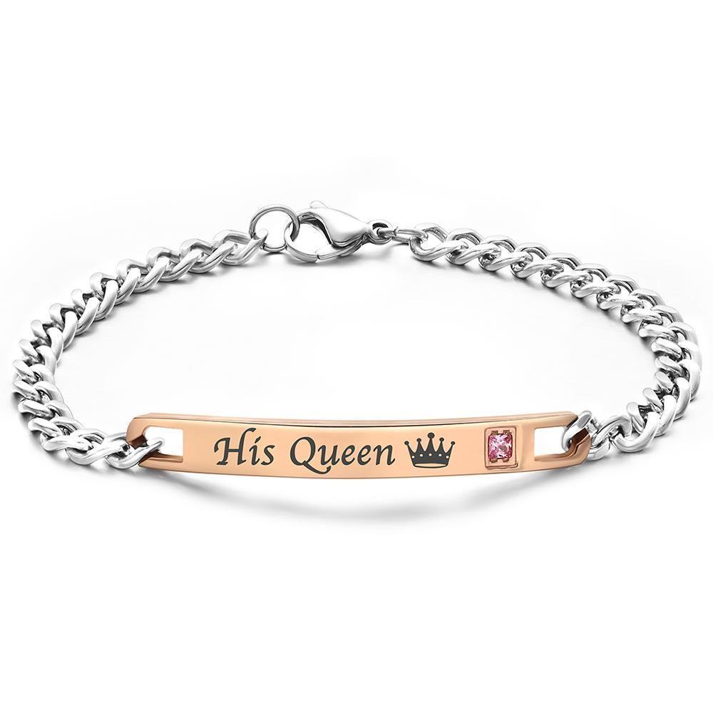 Bracelet Personnalisé Bracelet Gravé Votre Beauté Pour Petite Amie / Femme Avec Couronne Votre Reine