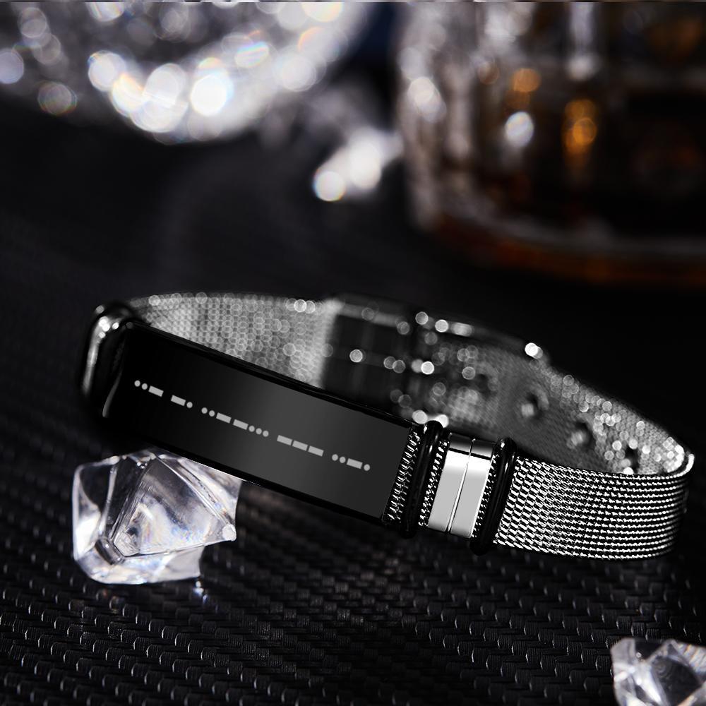 Bracelet Personnalisé Bracelet Code Morse Gravé Bracelet Homme Acier Inoxydable Noir