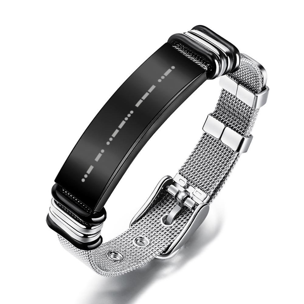 Bracelet Personnalisé Bracelet Code Morse Gravé Bracelet Homme Acier Inoxydable Noir