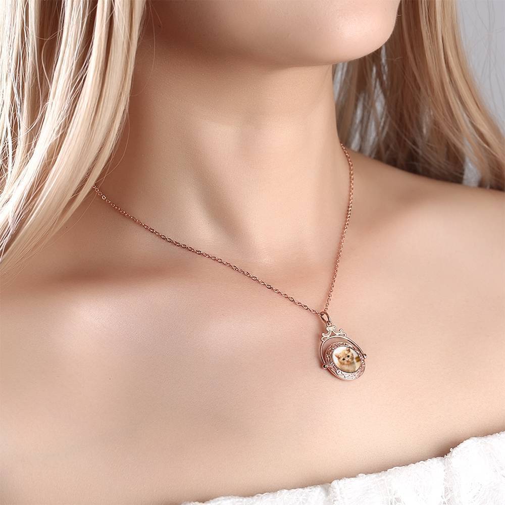 Collier Photo Style De Miroir En Relief Vintage Plaqué Or Rose