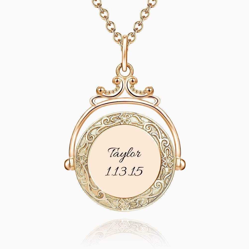 Collier Photo Style De Miroir En Relief Vintage Plaqué Or Rose