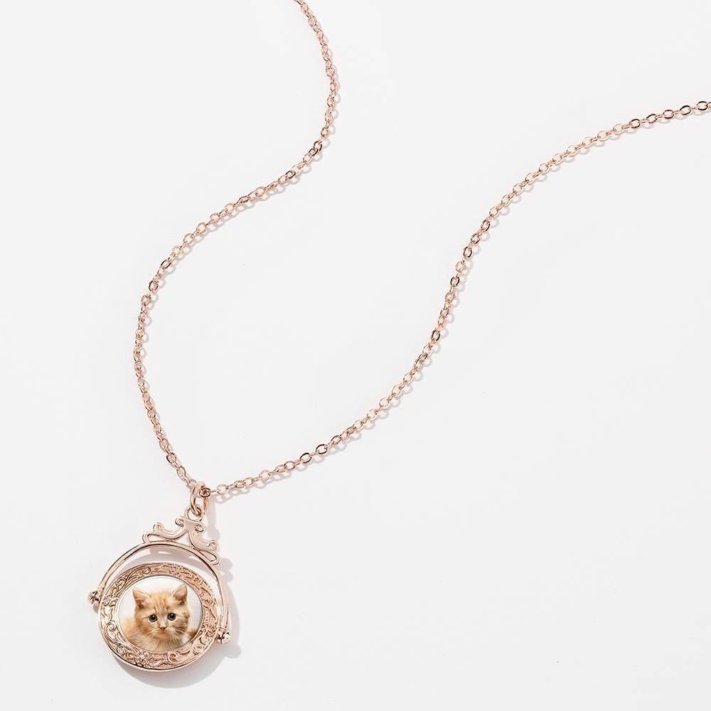 Collier Photo Style De Miroir En Relief Vintage Plaqué Or Rose