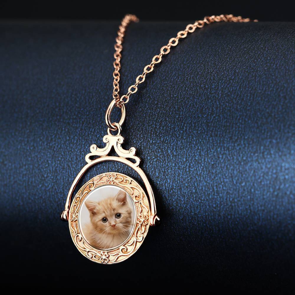 Collier Photo Style De Miroir En Relief Vintage Plaqué Or Rose