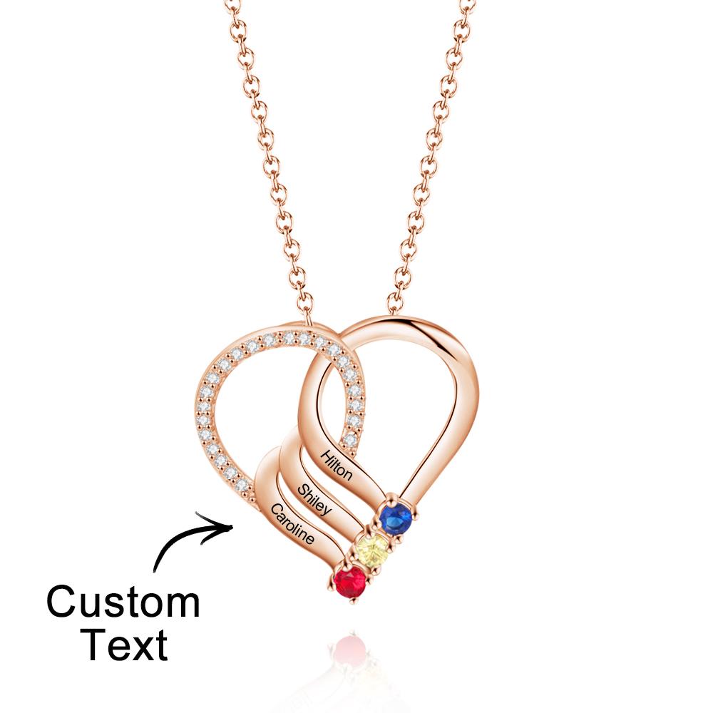 Nom Gravé 2-5 Pierres De Naissance Collier Coeur Personnalisé Famille Coeur Pendentif Mère Collier Cadeau - soufeelfr
