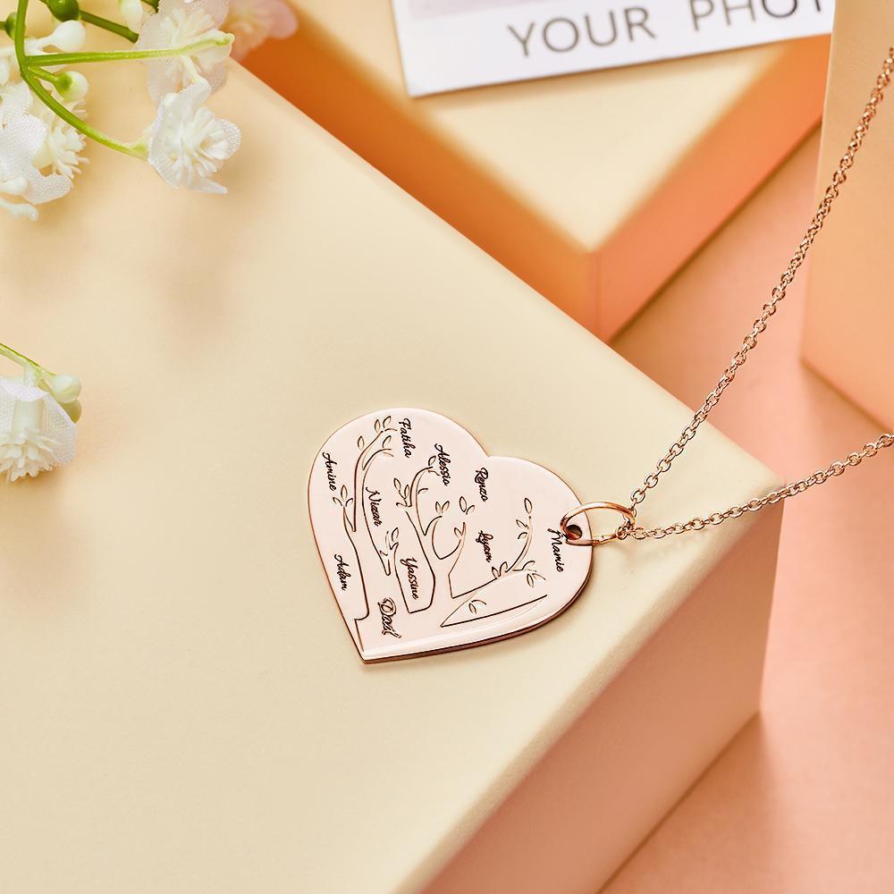 Collier Gravé Personnalisé Pendentif Arbre Généalogique En Forme De Coeur