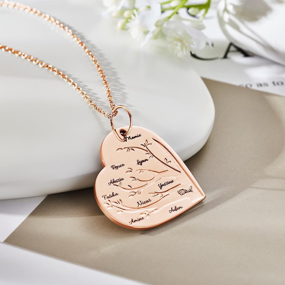 Collier Gravé Personnalisé Pendentif Arbre Généalogique En Forme De Coeur