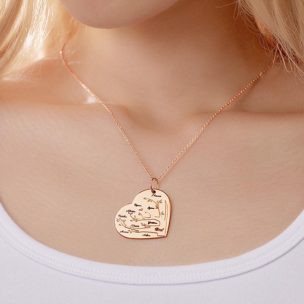 Collier Gravé Personnalisé Pendentif Arbre Généalogique En Forme De Coeur