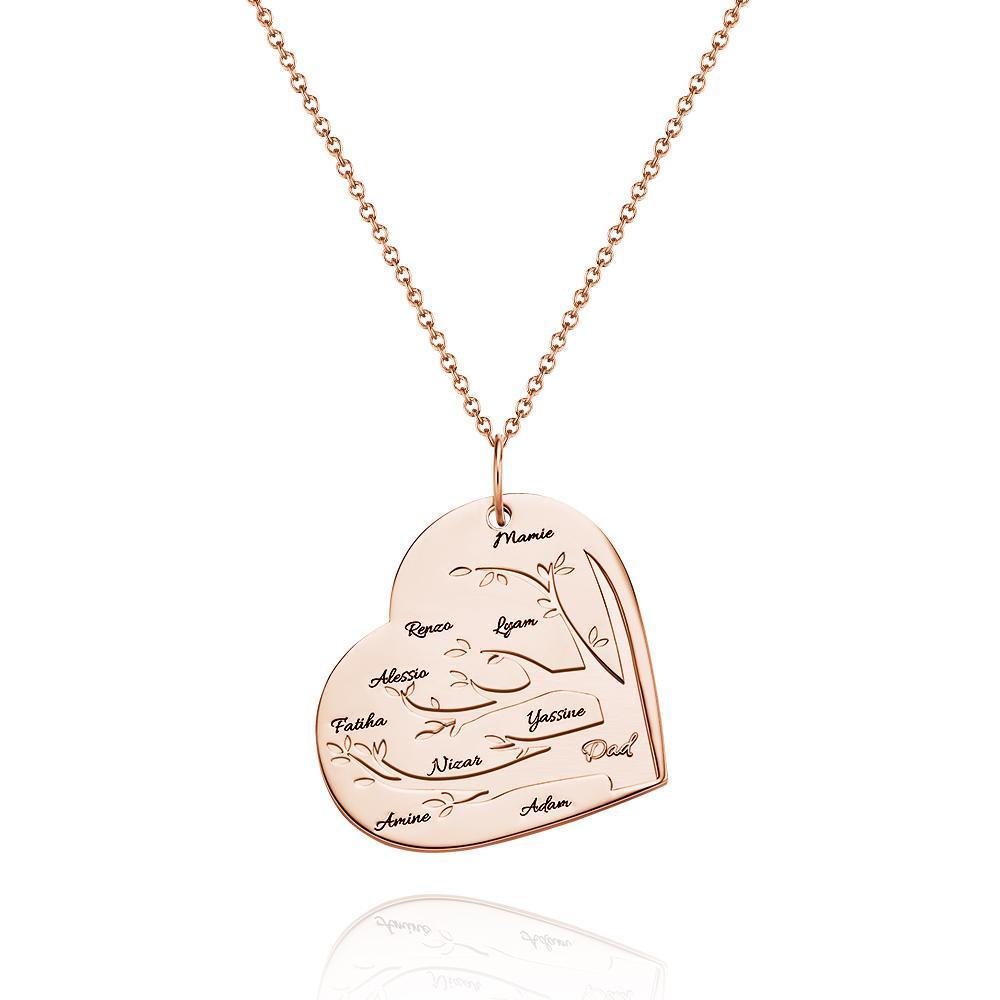 Collier Gravé Personnalisé Pendentif Arbre Généalogique En Forme De Coeur