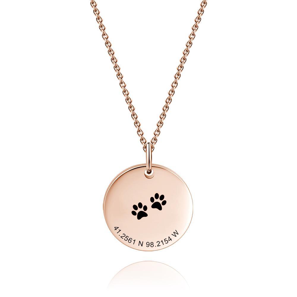 Collier Personnalisé De Pièce De Monnaie De Collier De Latitude Et De Longitude Avec Des Empreintes De Pas D'animal Familier - soufeelfr