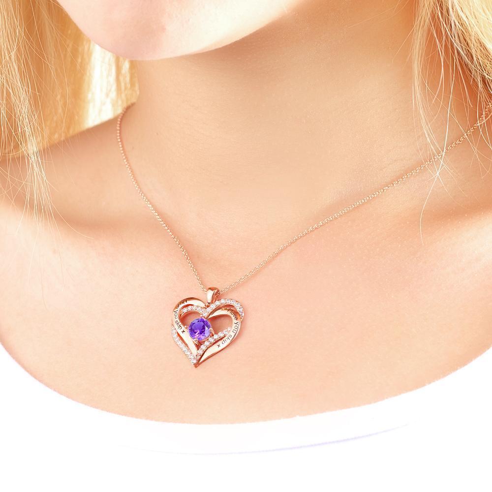 Personnalisé Gravé Pour Collier Pendentif Coeur Diamant Avec Cadeau De Pierre De Naissance Pour Les Femmes