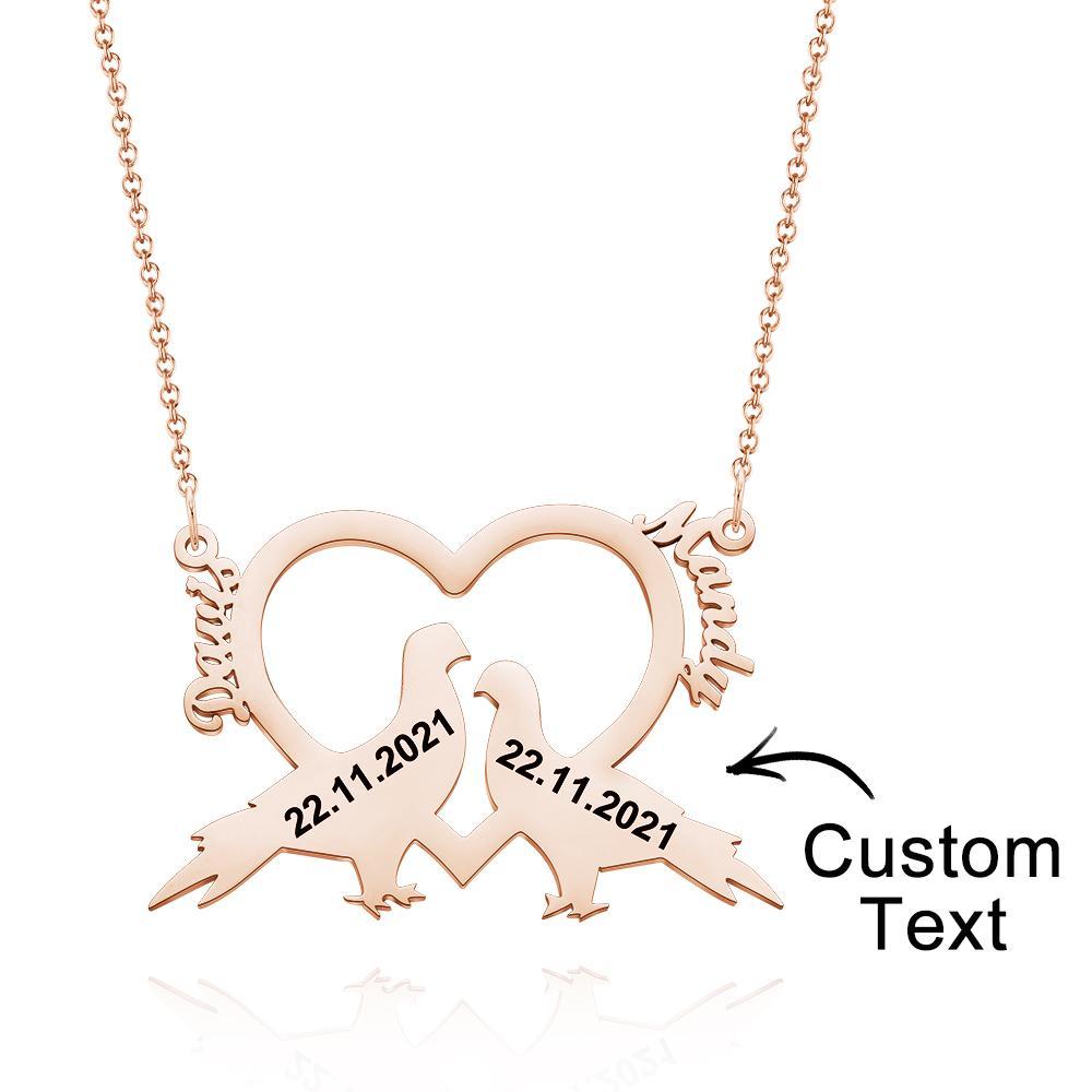 Collier Gravé Personnalisé Love Bird Coeur Nom Collier Cadeau Pour Elle - soufeelfr