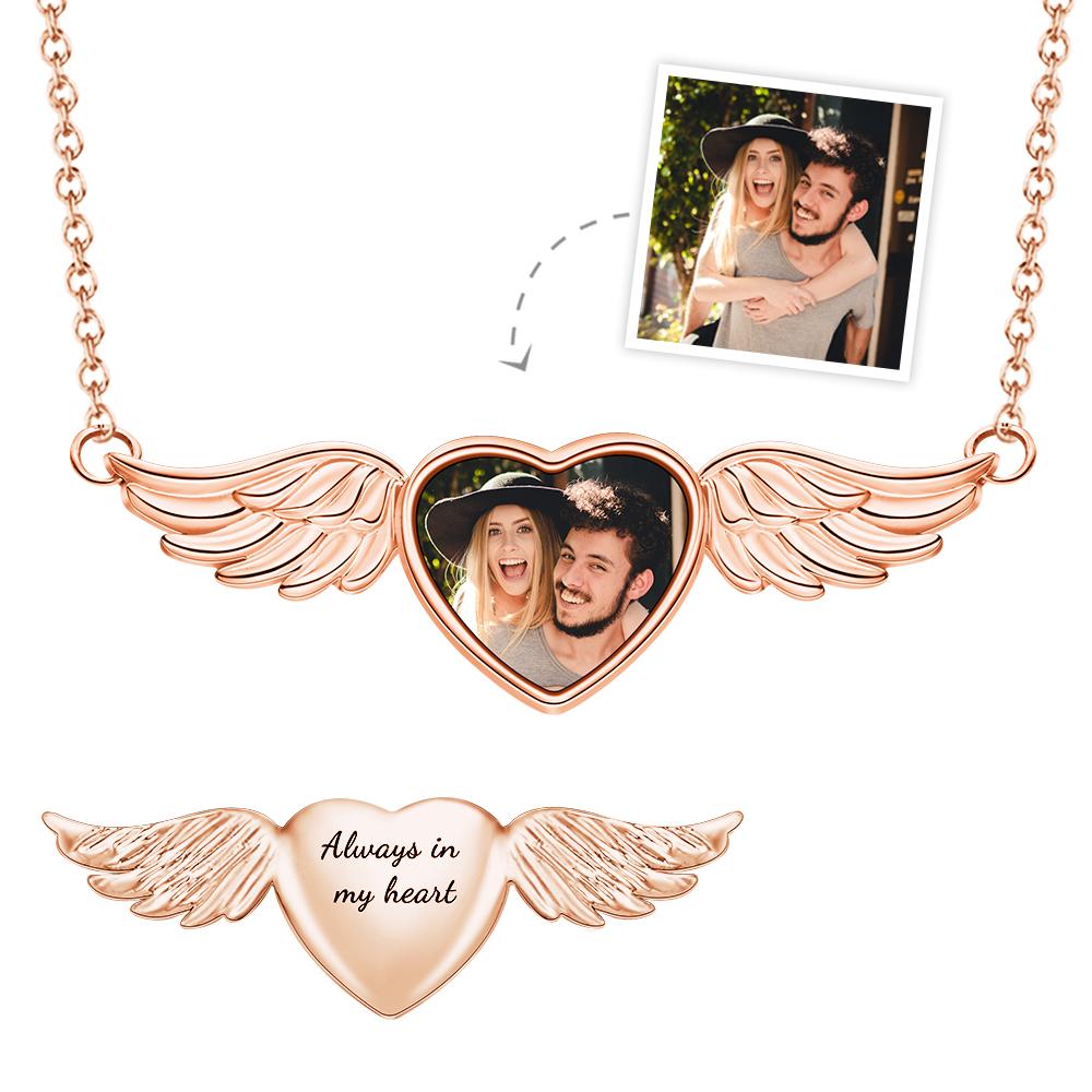Collier Photo Personnalisé Gravé Ailes D'amour Ange Couple Cadeaux - soufeelfr