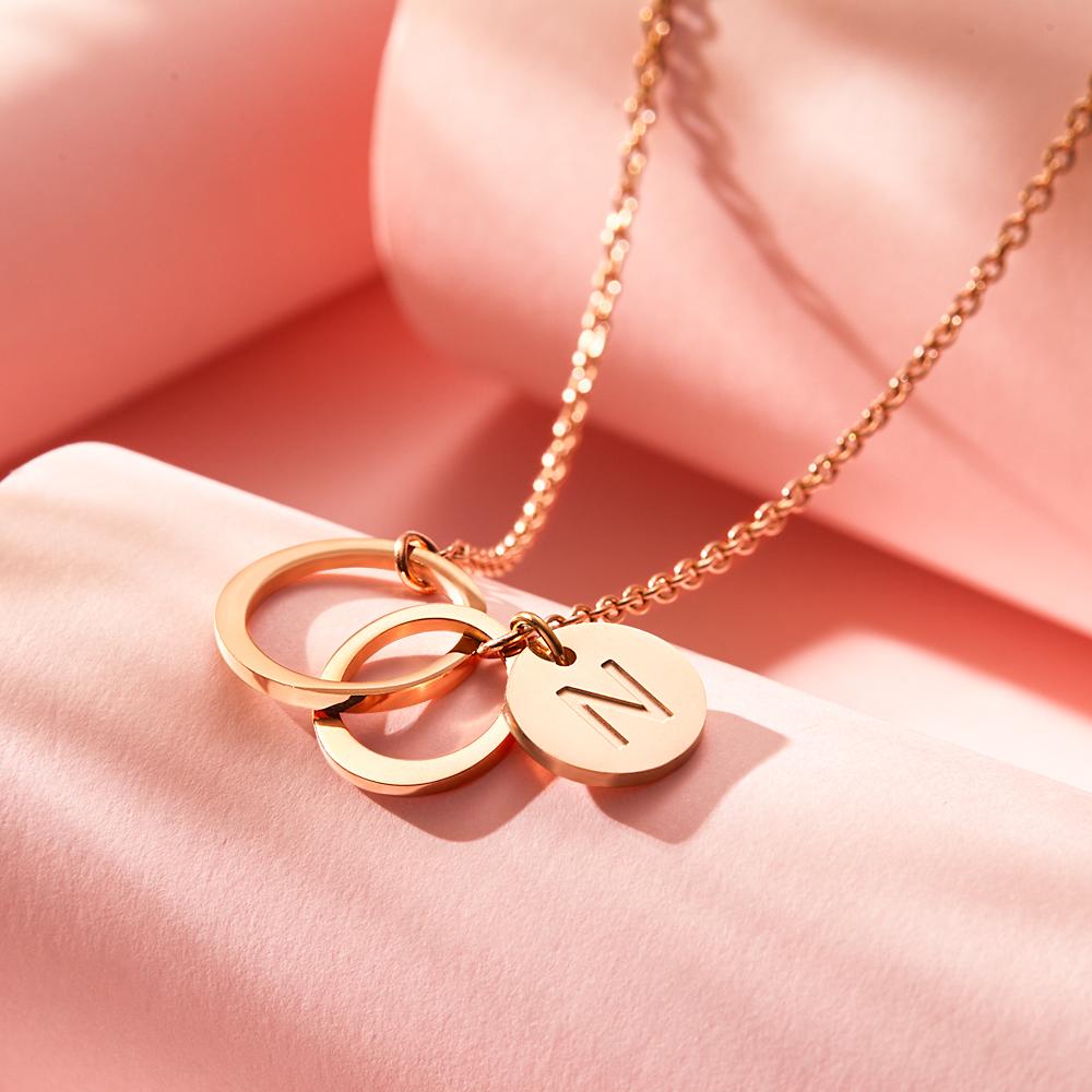 Collier Gravé Personnalisé Deux Cercles Imbriqués Cadeaux Créatifs - soufeelfr