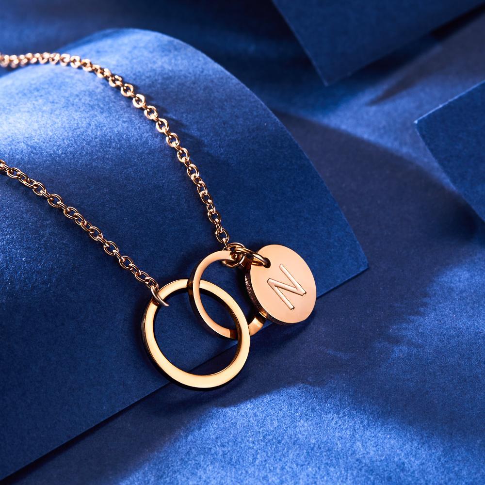 Collier Gravé Personnalisé Deux Cercles Imbriqués Cadeaux Créatifs - soufeelfr