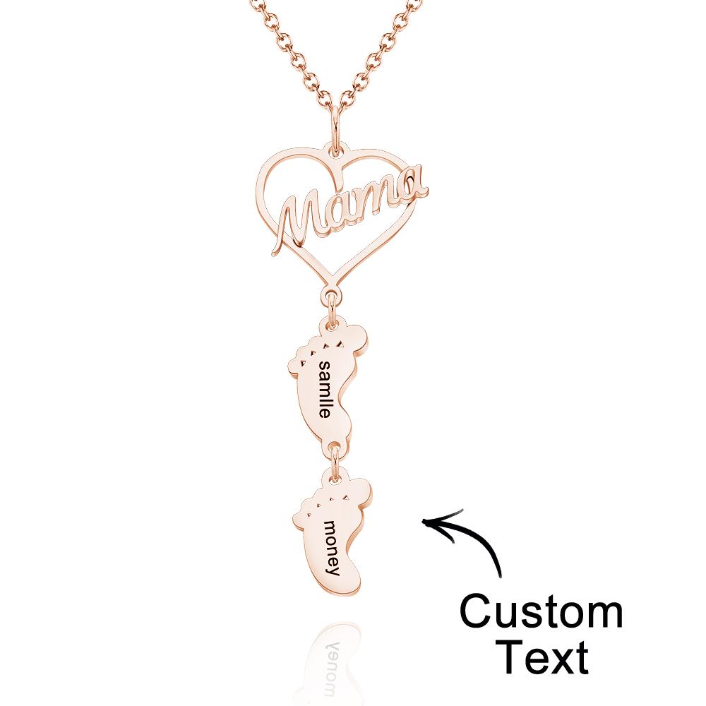 Collier Prénom Gravé Personnalisé Love Mama Heart Baby Feet Charm - soufeelfr