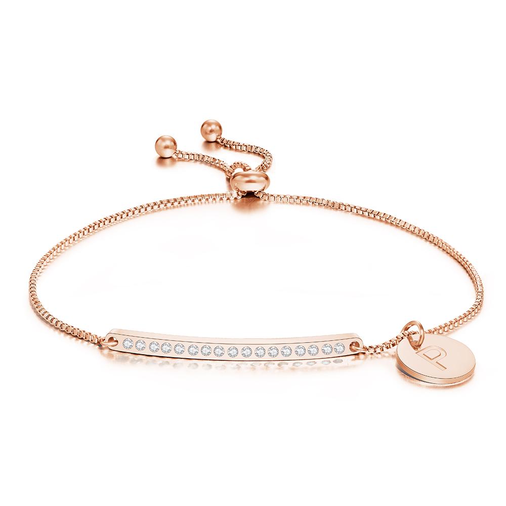 Bracelet De Bracelet De Barre De Strass Gravé Personnalisé Avec Cadeau De Lettre Pour Fille - soufeelfr