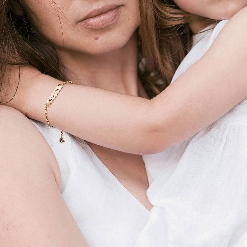 Bracelet Personnalisé Bracelet Bar Gravé Pour Enfant Plaqué Or Rose - Longueur Réglable