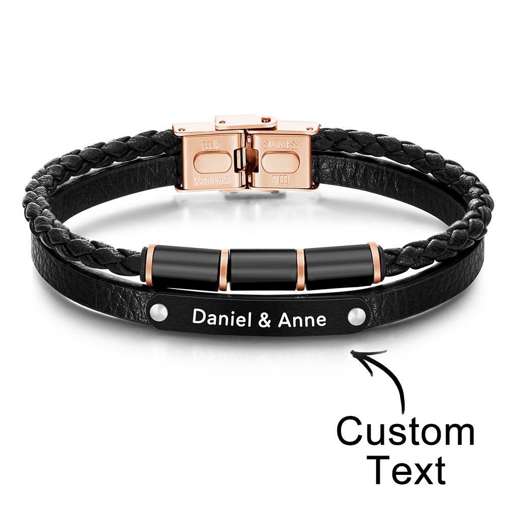 Bracelet En Cuir Pour Hommes De Style Rétro Multicouche Gravé Sur Mesure - soufeelfr