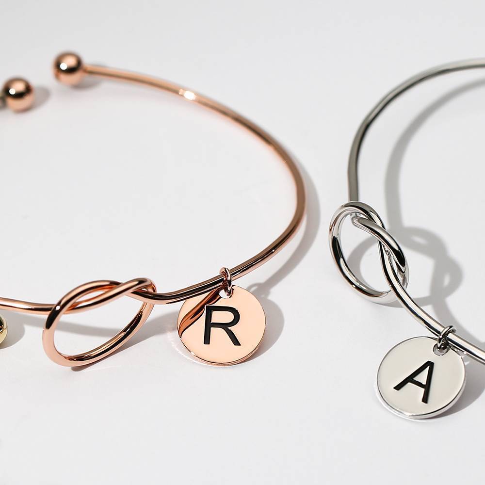 Bracelet Personnalisé Bracelet Jonc Prénom Initial Gravé Plaqué Or Rose