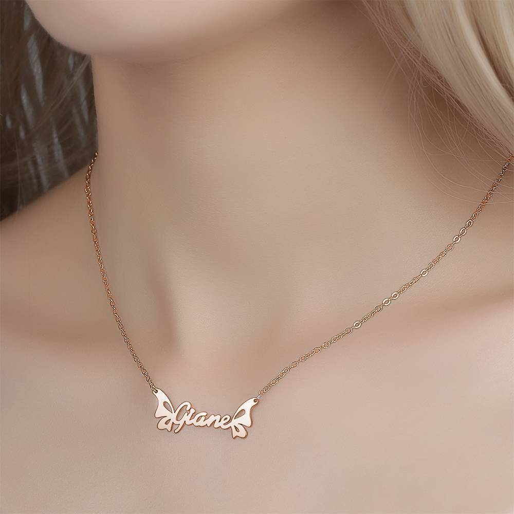 Collier Prenom Collier Prénom Personnalisé, Collier Papillon - Or Rose