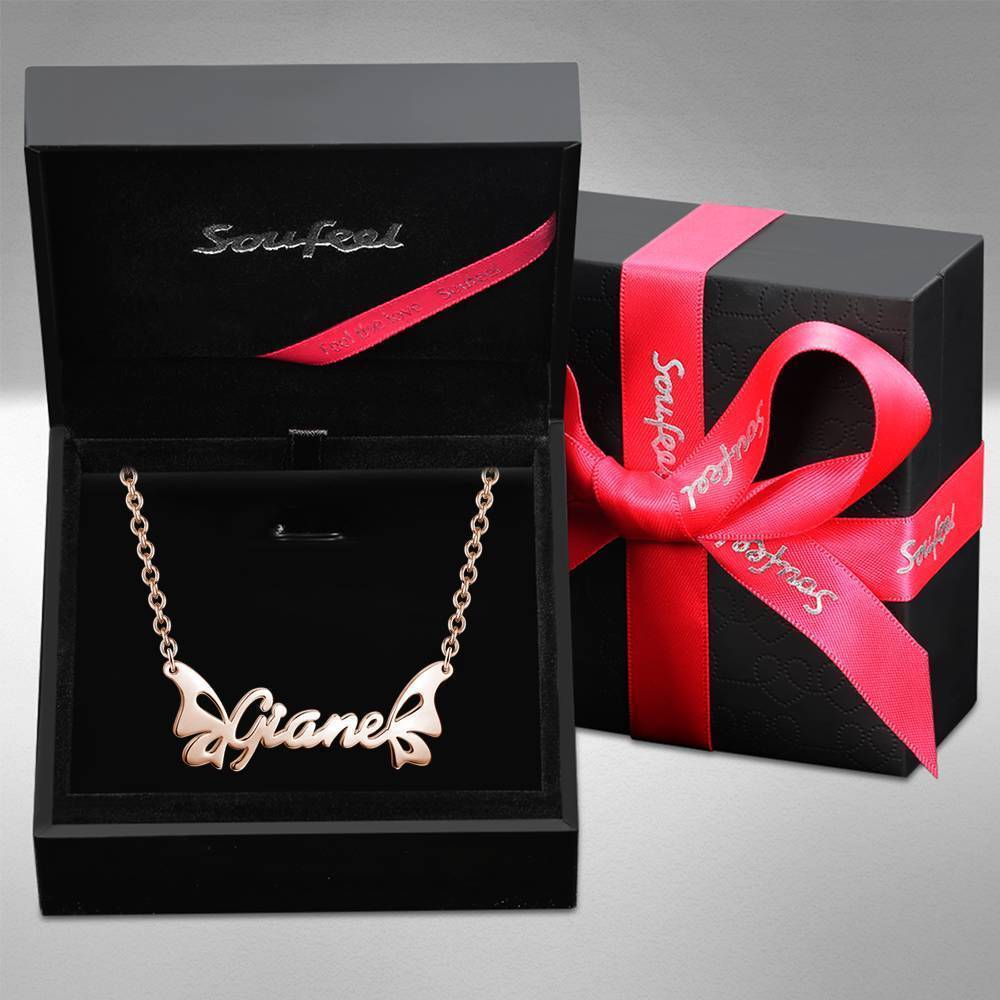 Collier Prenom Collier Prénom Personnalisé, Collier Papillon - Or Rose