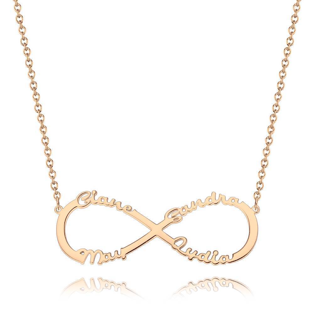 Collier Prenom Collier Prénom  Coeur Infini Trois Noms , Cadeau Pour Ami Plaqué En Or 14k - Doré