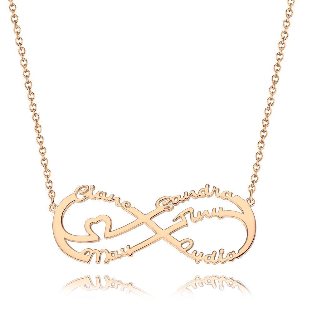 Collier Prenom Collier Prénom  Coeur Infini Trois Noms , Cadeau Pour Ami Plaqué En Or 14k - Doré