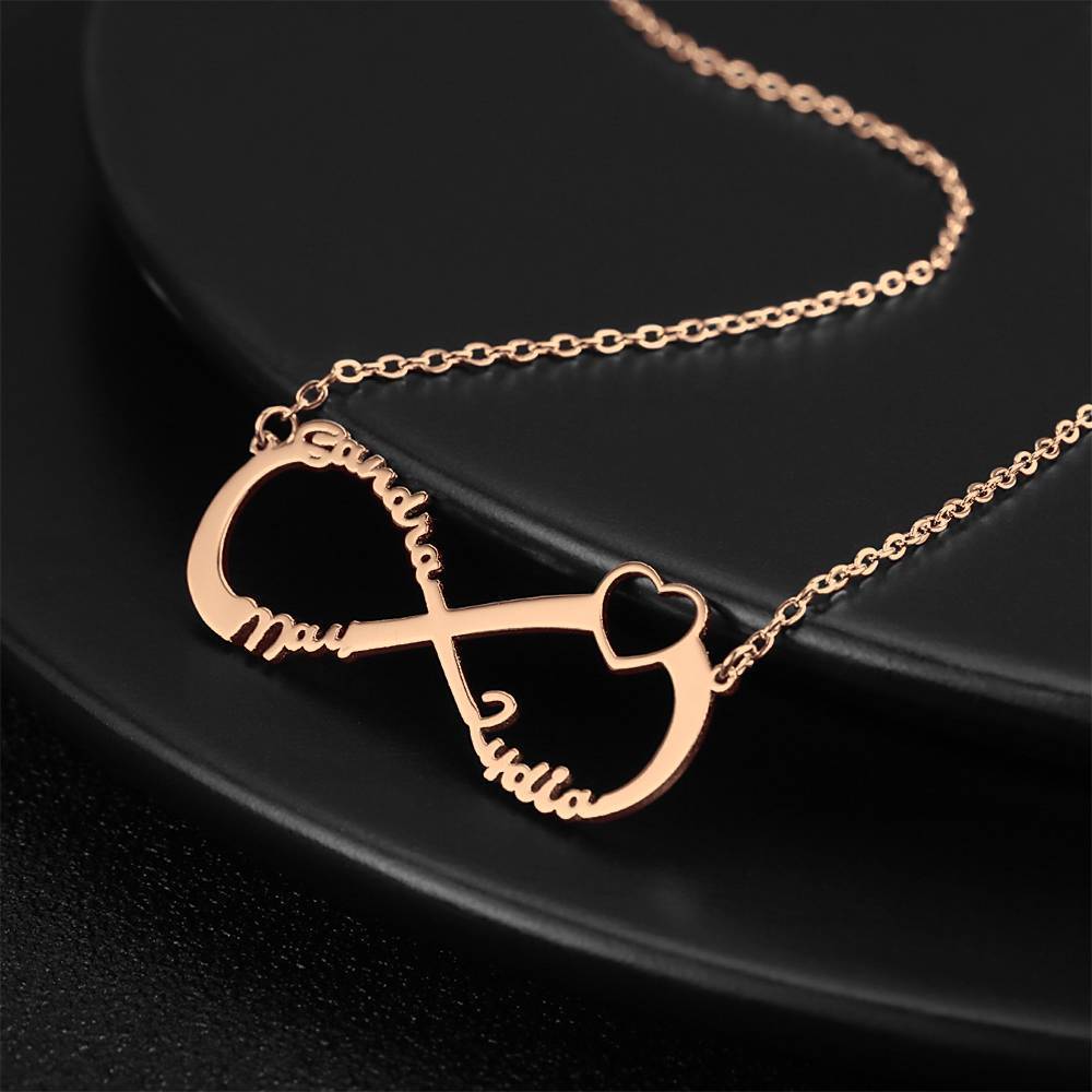 Collier Prenom Collier Prénom Coeur Initial, Cadeau De Trois Noms Pour Ami Plaqué Or Rose - Or Rose