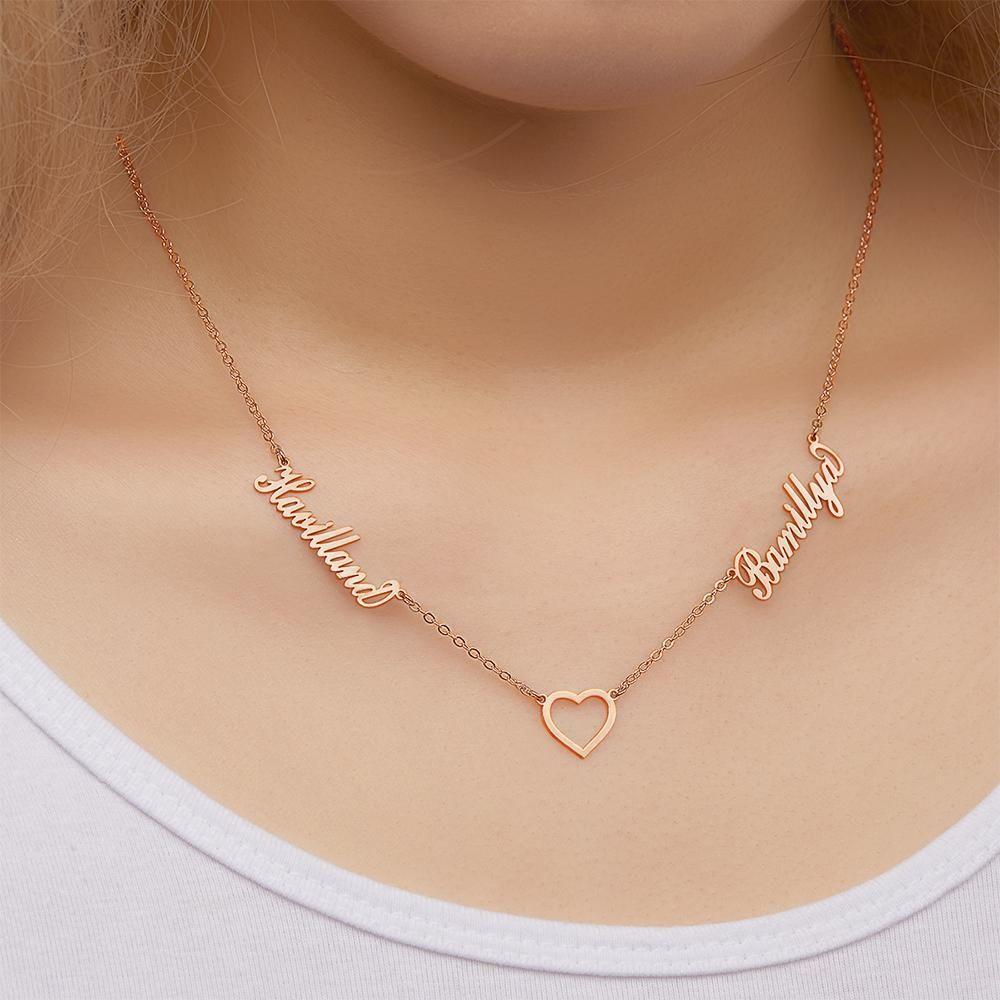 Collier Prenom Nom Personnalisé Collier Double Nom Collier Cadeau Commémoratif Pour Elle Plaqué Or Rose