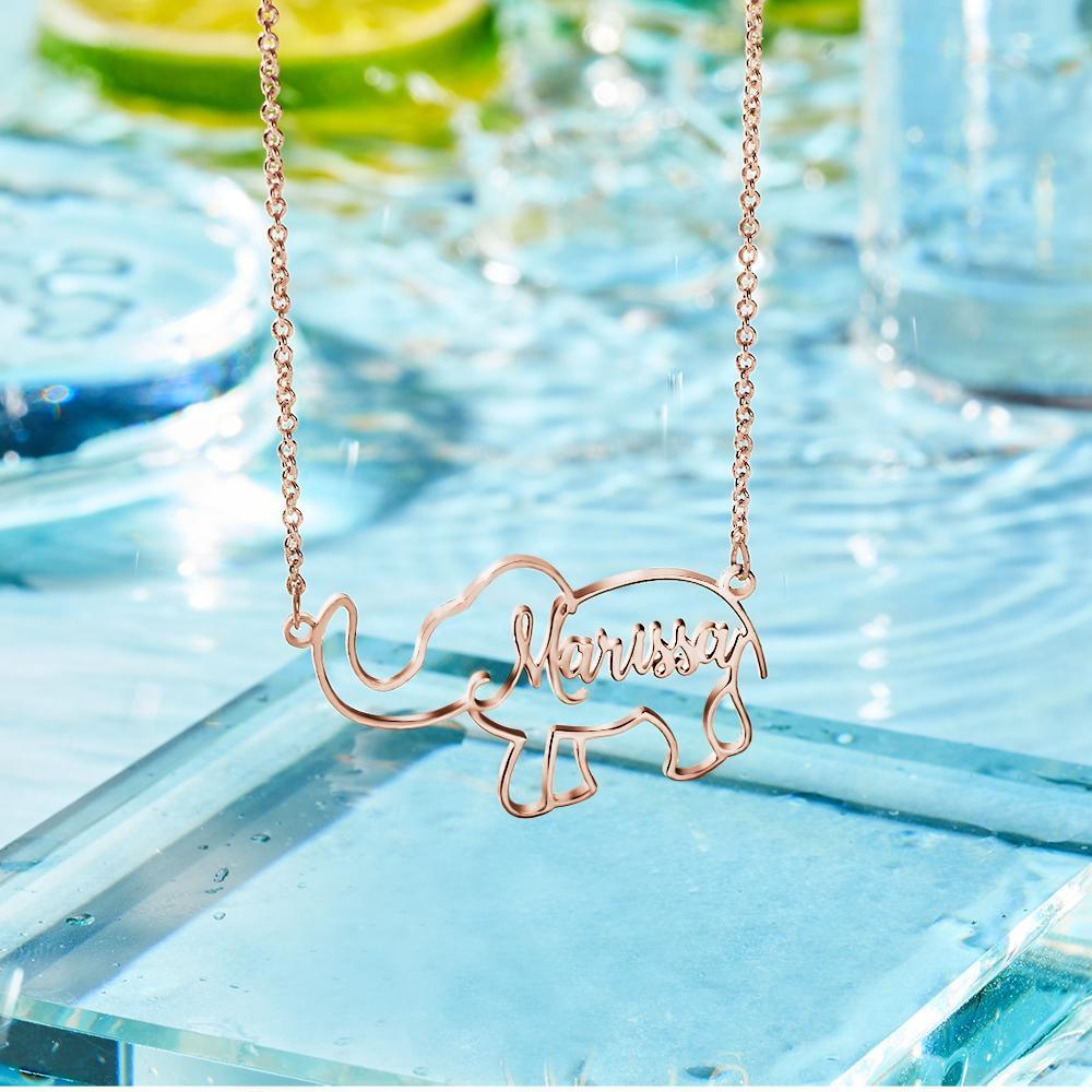 Collier Prenom Nom De Collier Gravé Personnalisé Éléphant Creux Cadeau De Confession De Conception Unique