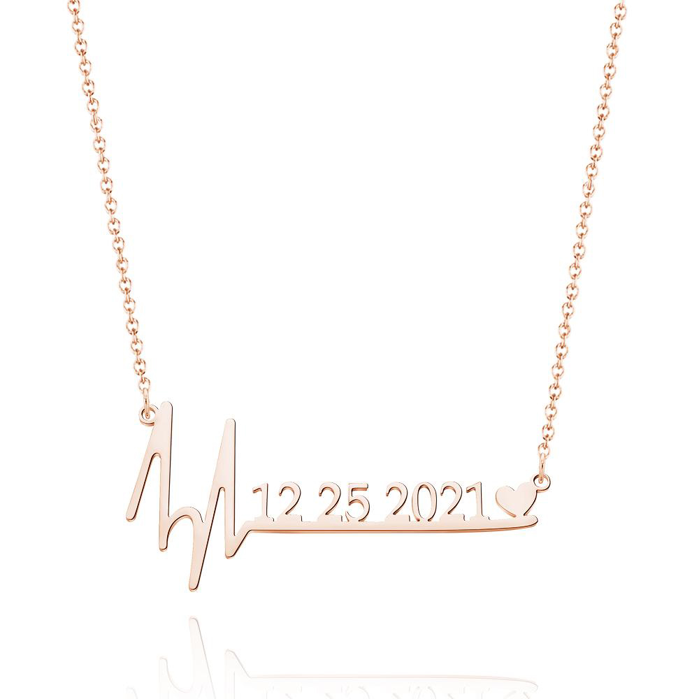 Collier Prenom Collier Gravé Personnalisé Heartbeat Date Collier Commémoratif Cadeaux