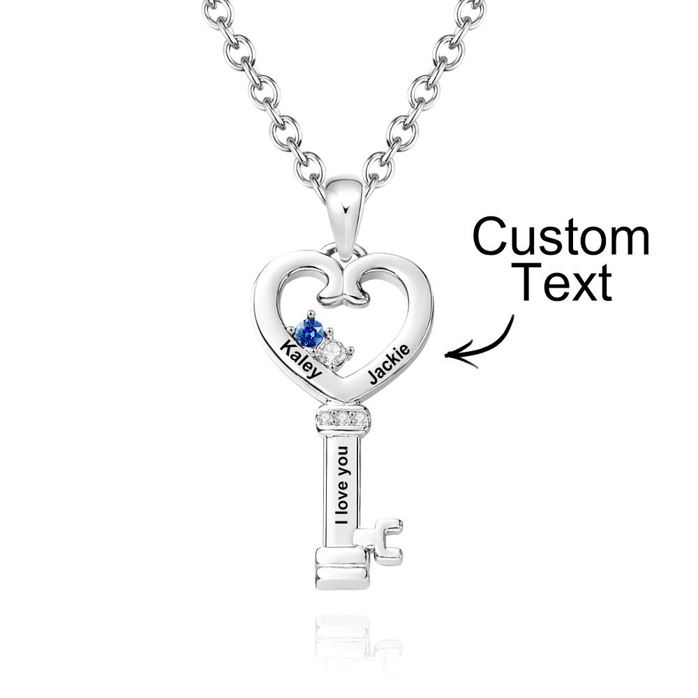 Collier Personnalisé De Diamants De Clé Avec Le Cadeau De Pendentif De Coeur D'amour De Texte Pour Elle - soufeelfr