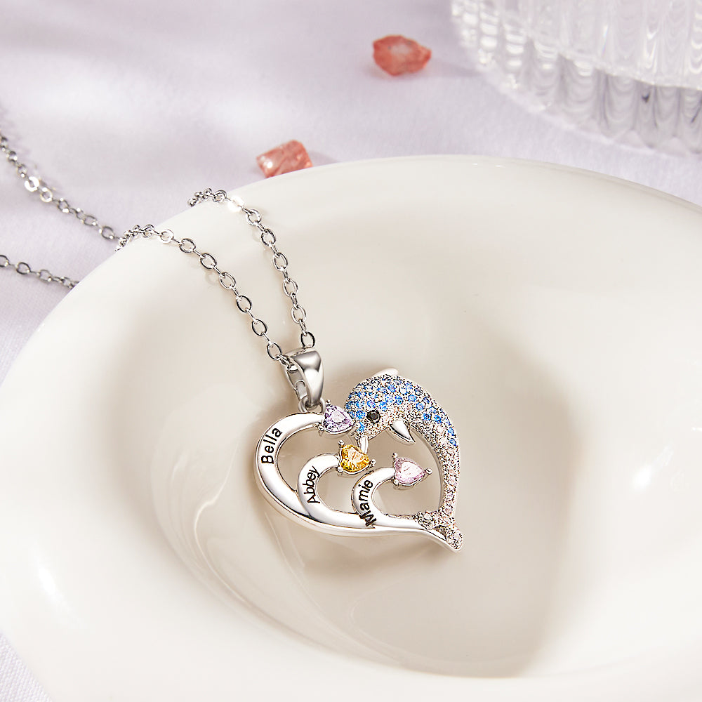 Collier De Pierre De Naissance Gravé Personnalisé Collier De Dauphin De Coeur Cadeau Pour Elle - soufeelfr
