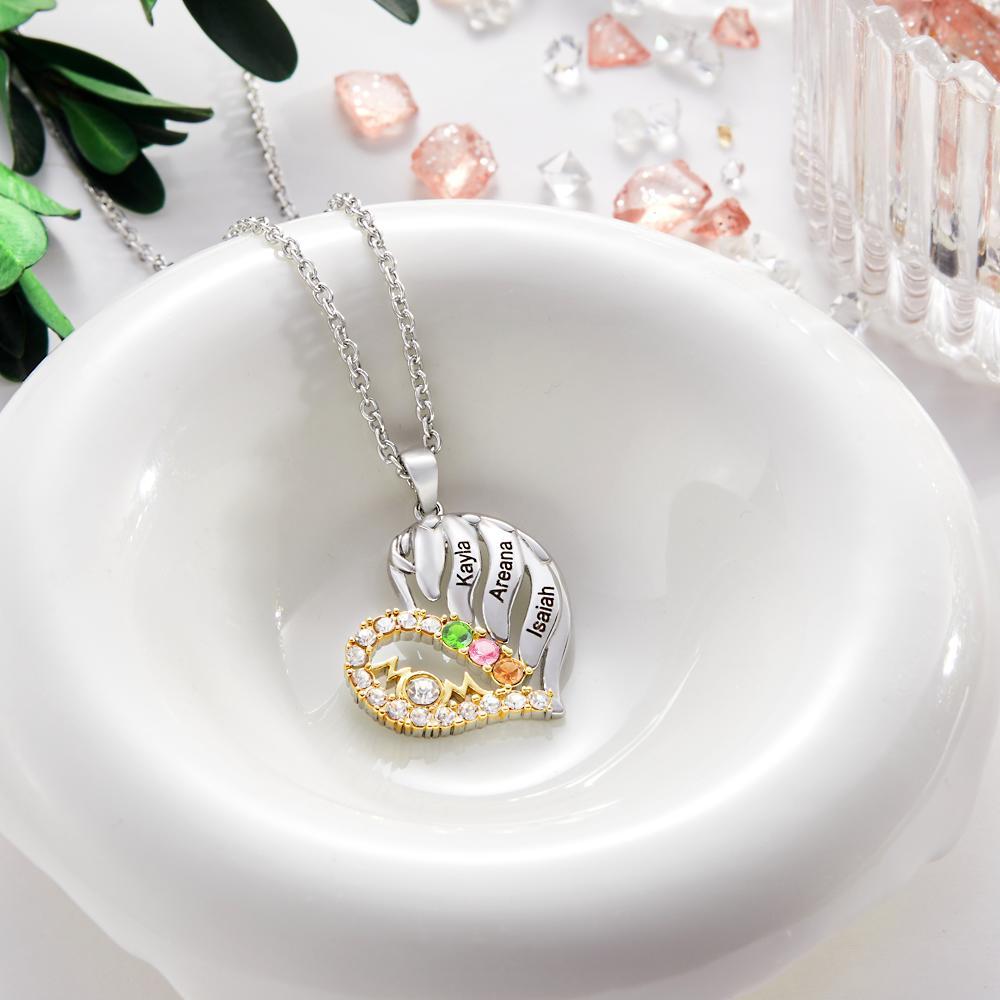 Collier Avec Pierre De Naissance Gravée Sur Mesure, Pendentif En Forme De Cœur, Cadeau Pour Maman - soufeelfr