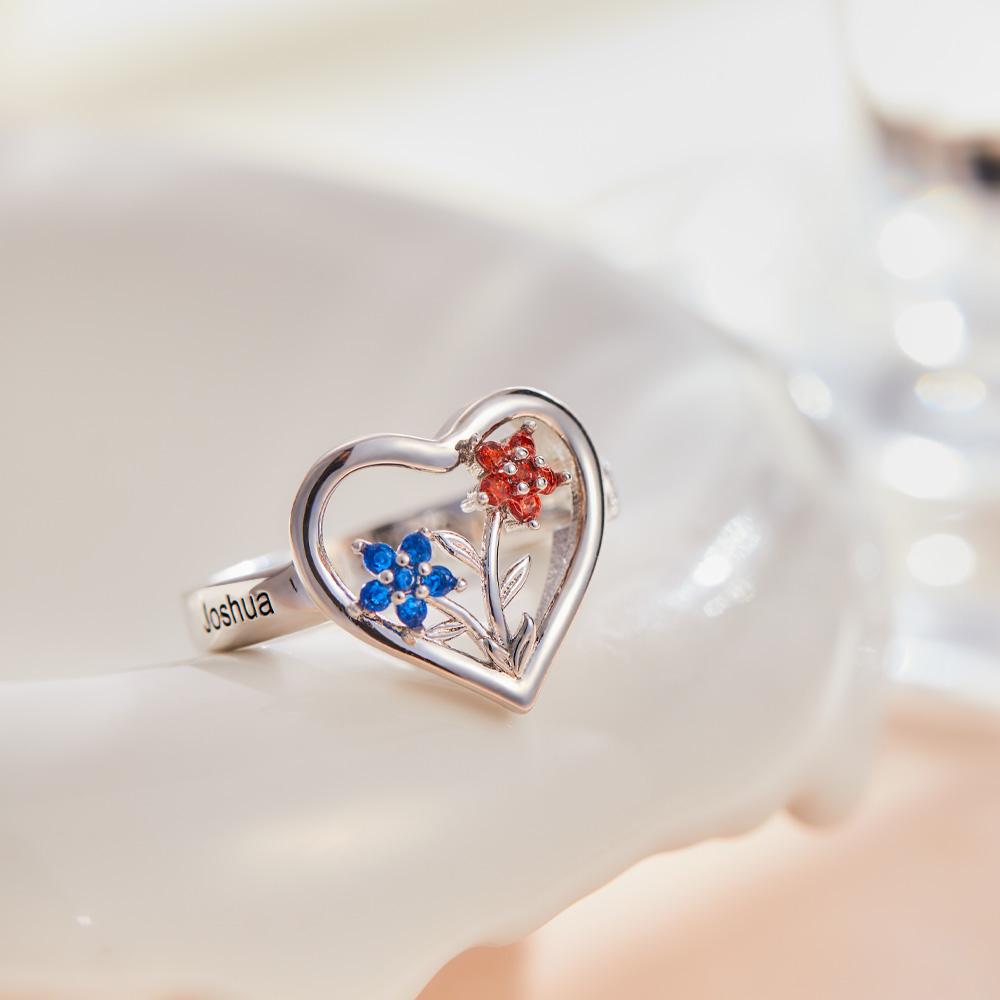 Bagues Gravées Avec Pierre De Naissance Personnalisée, Fleurs Créatives, Cadeaux En Or Rose - soufeelfr