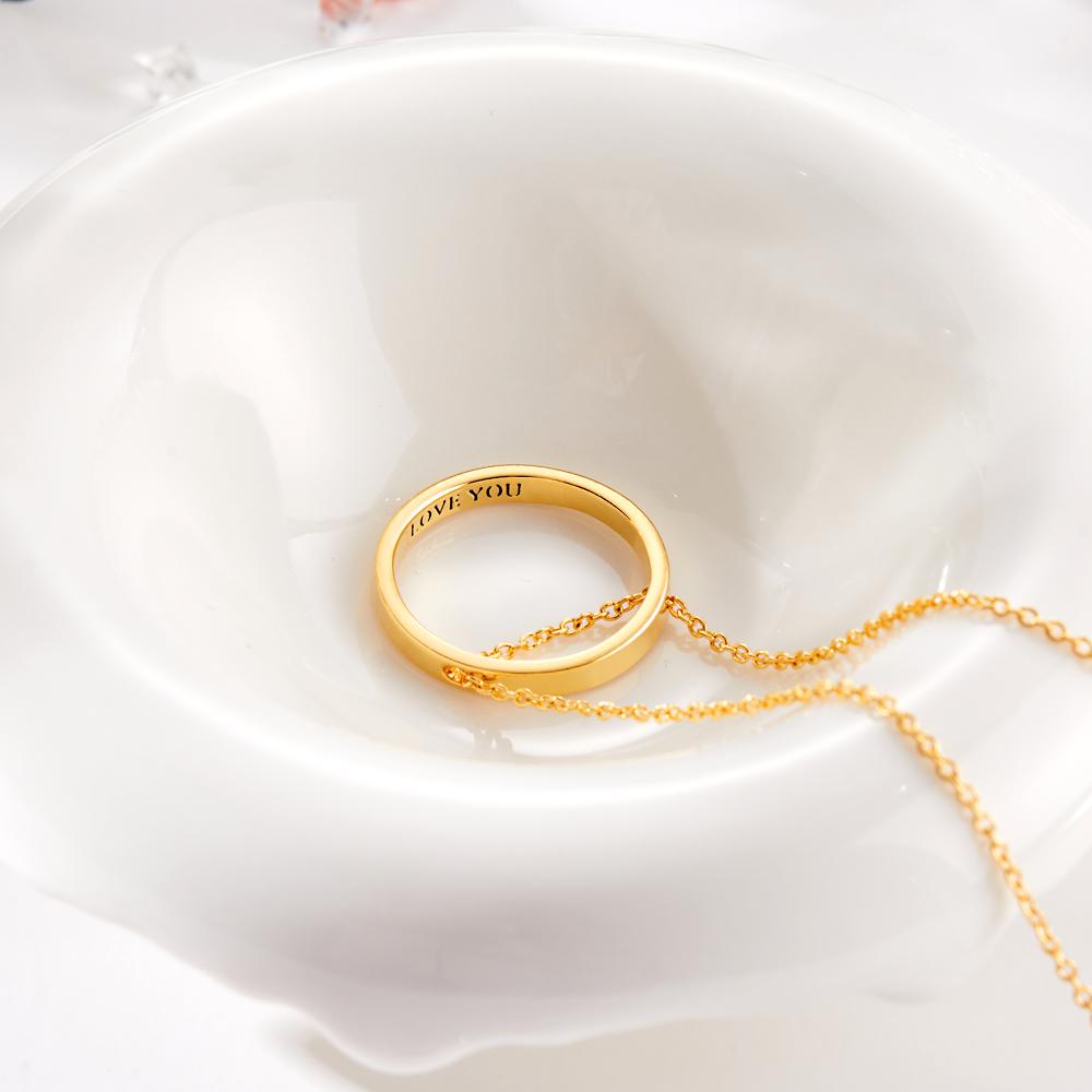 Collier Gravé Personnalisé Anneau Pendentif À L'intérieur Lettrage Cadeaux Simples - soufeelfr