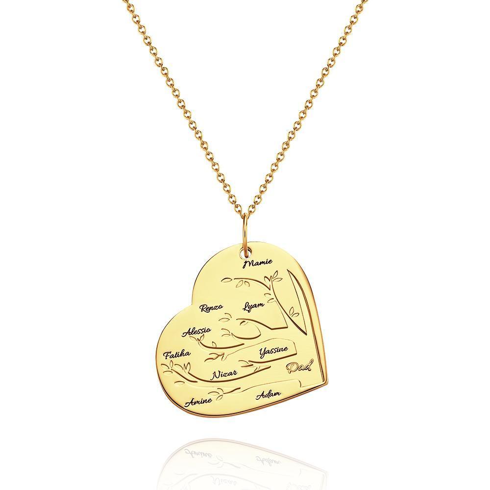 Collier Gravé Personnalisé Pendentif Arbre Généalogique En Forme De Coeur