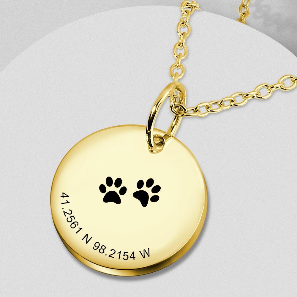 Collier Personnalisé De Pièce De Monnaie De Collier De Latitude Et De Longitude Avec Des Empreintes De Pas D'animal Familier - soufeelfr