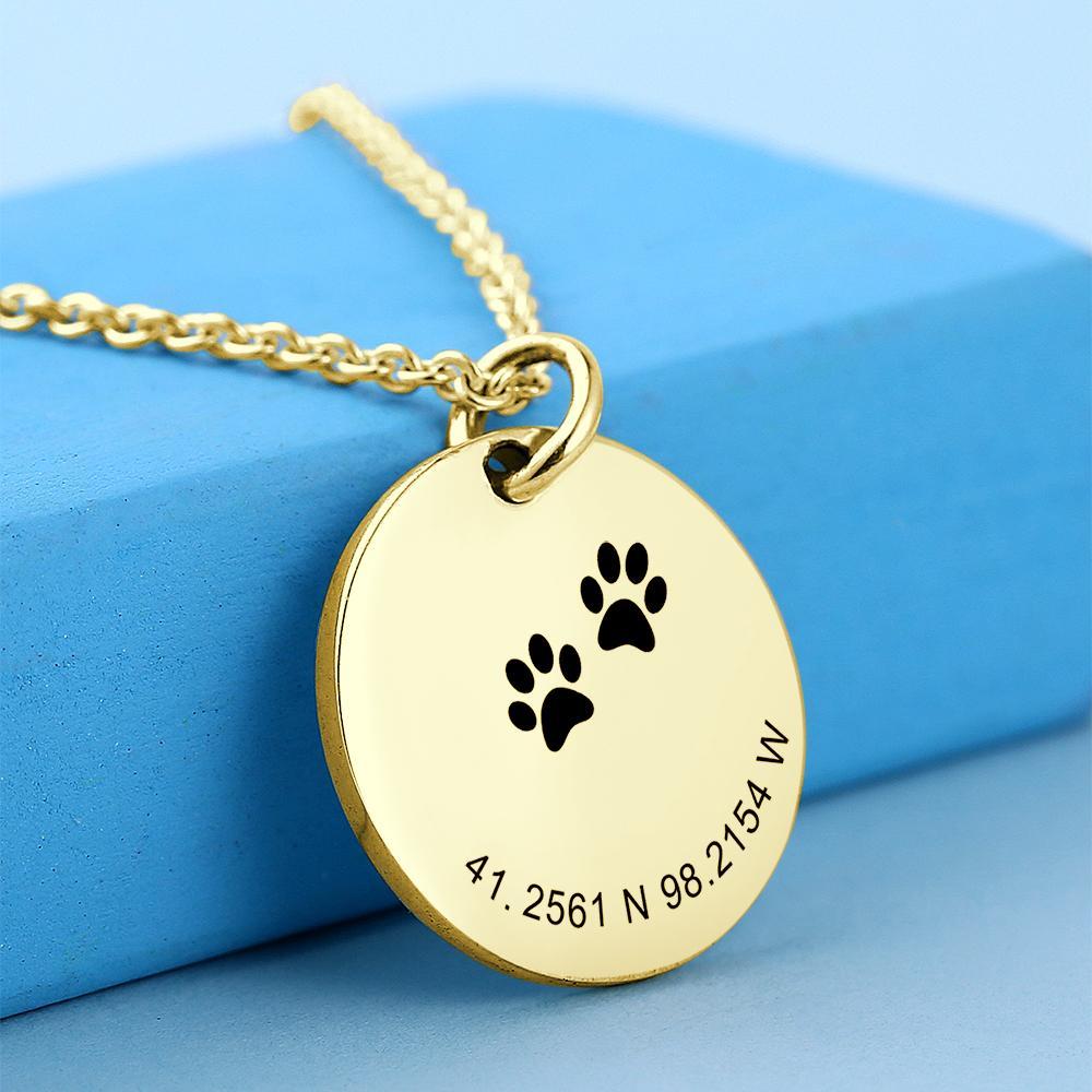 Collier Personnalisé De Pièce De Monnaie De Collier De Latitude Et De Longitude Avec Des Empreintes De Pas D'animal Familier - soufeelfr