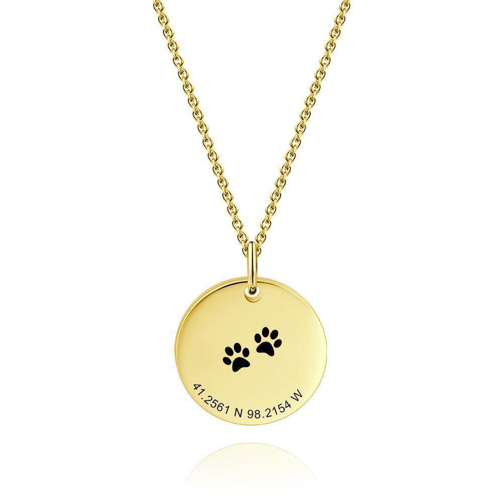 Collier Personnalisé De Pièce De Monnaie De Collier De Latitude Et De Longitude Avec Des Empreintes De Pas D'animal Familier - soufeelfr