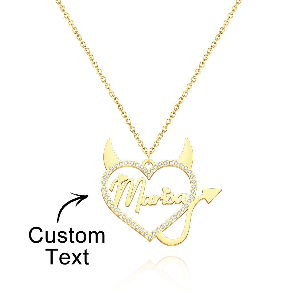 Collier Prenom Collier Gravé Personnalisé Diable Forme Strass Cadeaux Creux