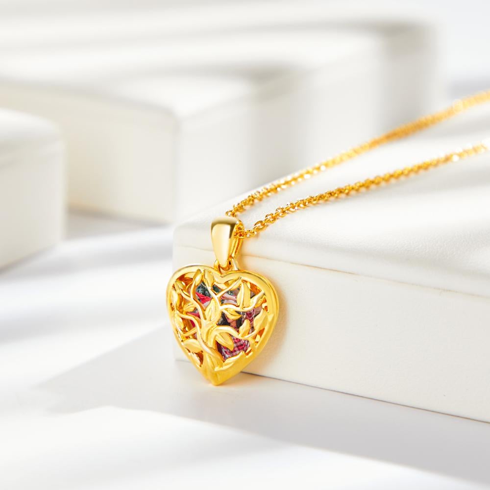 Collier Photo Personnalisé Gravé Tronc D'arbre En Forme De Coeur Évidé Couple Cadeaux - Soufeelfr