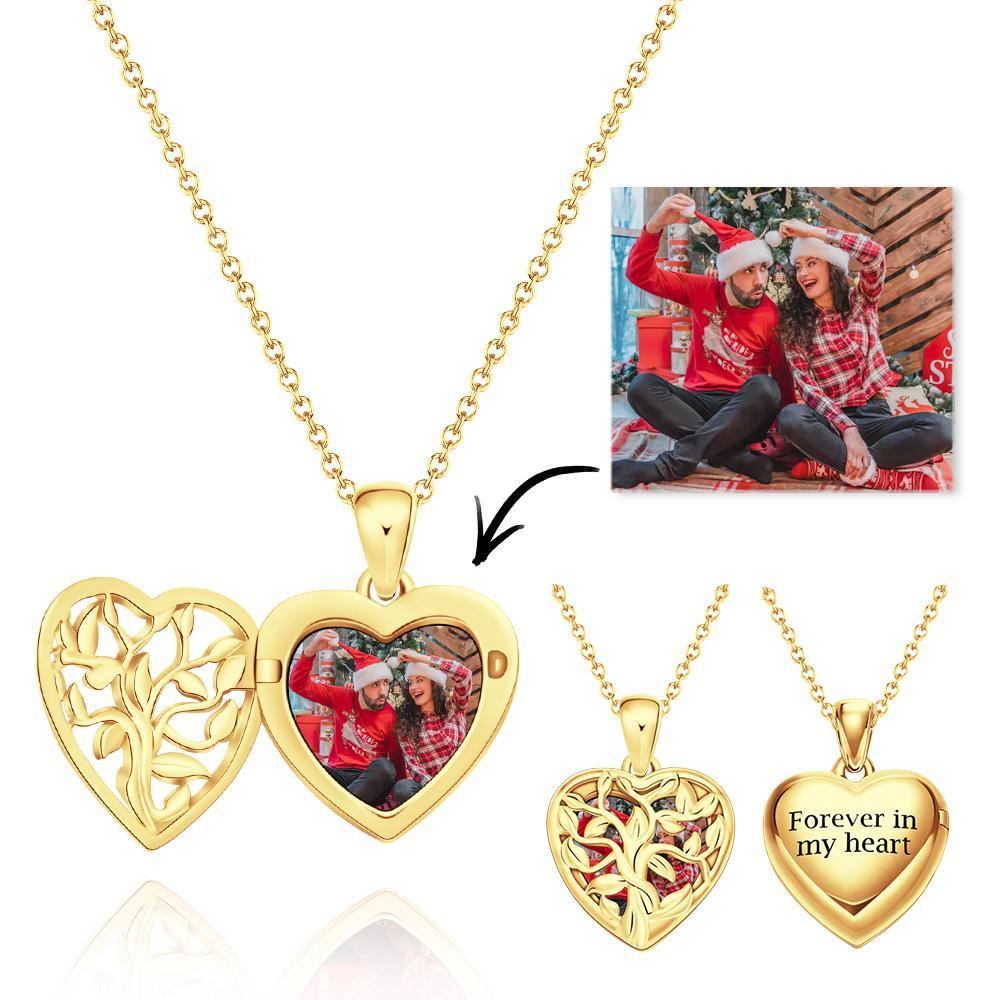 Collier Photo Personnalisé Gravé Tronc D'arbre En Forme De Coeur Évidé Couple Cadeaux - Soufeelfr