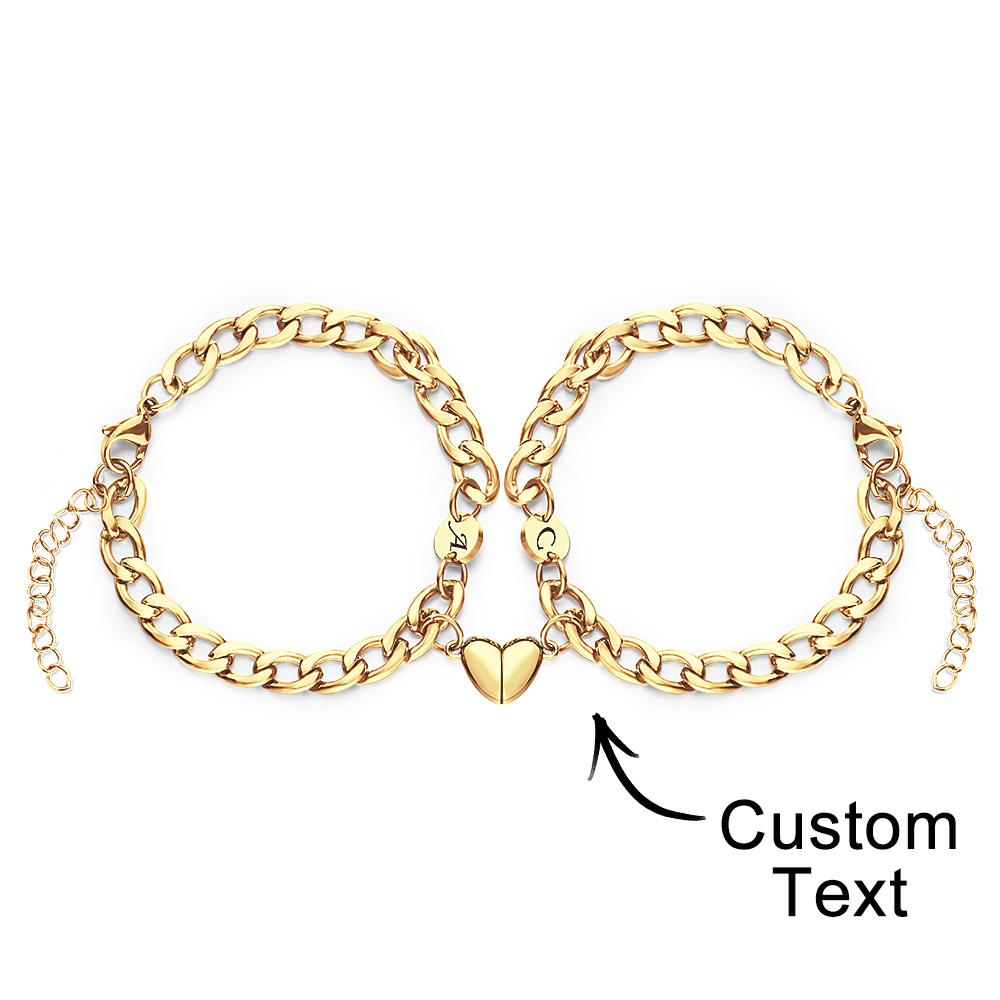 Bracelet Gravé Personnalisé Lettre Personnalisée Couples Ensemble De Bracelet Magnétique Cubain - soufeelfr