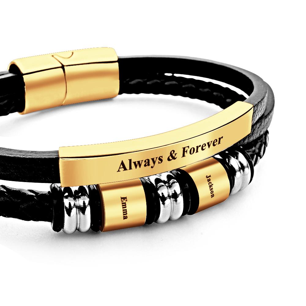 Bracelets En Cuir Tressés Pour Hommes Personnalisés Avec 2 Perles De Noms Gravées Bracelet Personnalisé Pour Hommes - soufeelfr